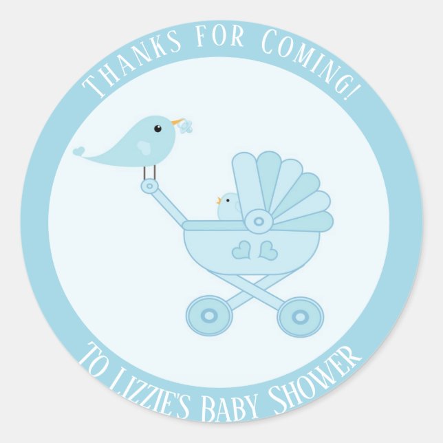 Thanks for Coming Blue Boy Baby Shower Sticker (Front)