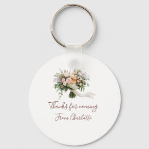 thanks for coming floral bouque green blue name mo keychain