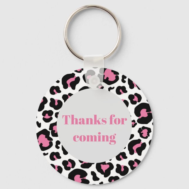 Thanks for coming pink leopard print keychain (Front)