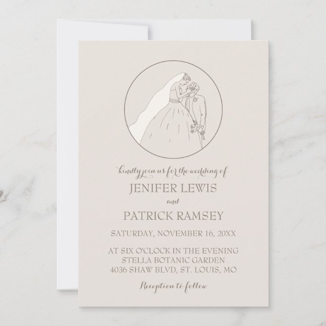 Thanks for coming to our wedding. The lovers kiss. Invitation (Front)