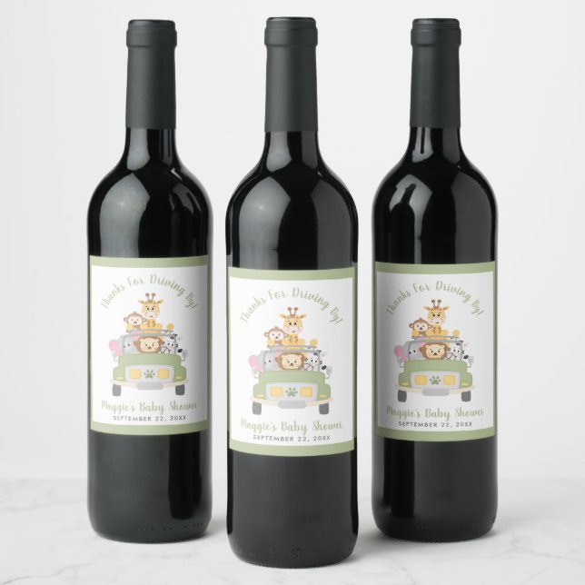 Thanks for Driving By Animal Safari Baby Shower Wine Label (Bottles)