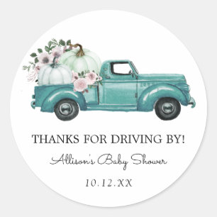 Thanks for Driving By Blue Autumn Truck Favour Classic Round Sticker