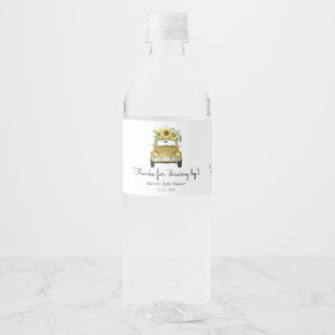 Thanks for Driving By Gold Car Sunflowers Water Bottle Label