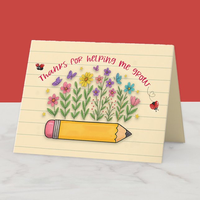 Thanks for Helping Me Grow Teacher Appreciation Thank You Card ("Thanks for helping me grow" card for teachers)