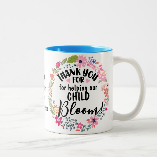 Thanks for Helping Our Child Bloom teacher gift Two-Tone Coffee Mug (Right)