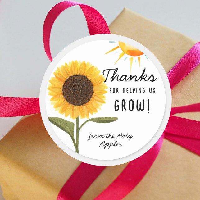 Thanks for Helping Us Grow! Sunflower Teacher  Classic Round Sticker (Creator Uploaded)