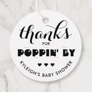 Thanks for Poppin' By Baby Shower Popcorn Favour T Favour Tags