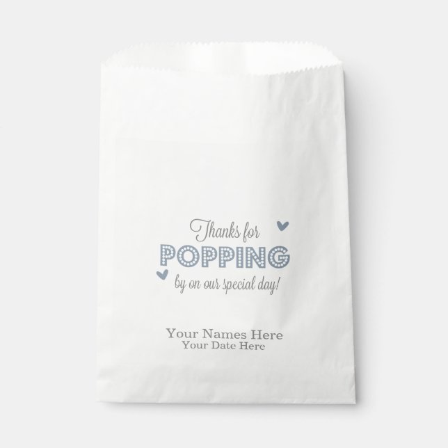 Thanks for Poppin In For Our Big Day Blue Favour Bag (Front)