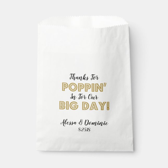 Thanks for Poppin In For Our Big Day Gold Favour Bag (Front)