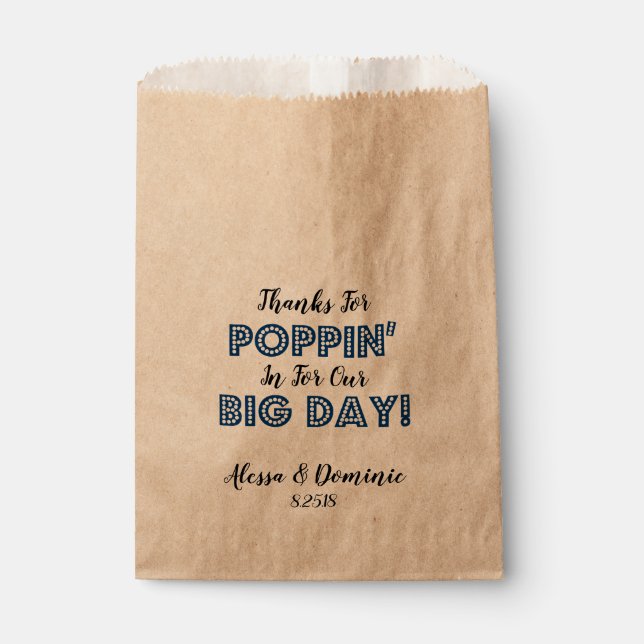 Thanks for Poppin In For Our Big Day Navy Blue Favour Bag (Front)