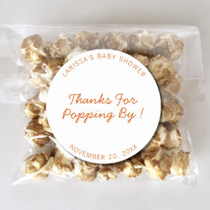 Thanks For Popping By Baby Shower Popcorn Favor Classic Round Sticker
