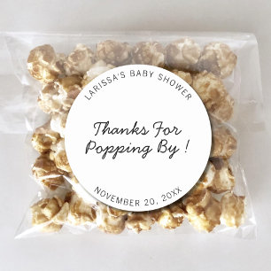 Thanks For Popping By Baby Shower Popcorn Favor Classic Round Sticker