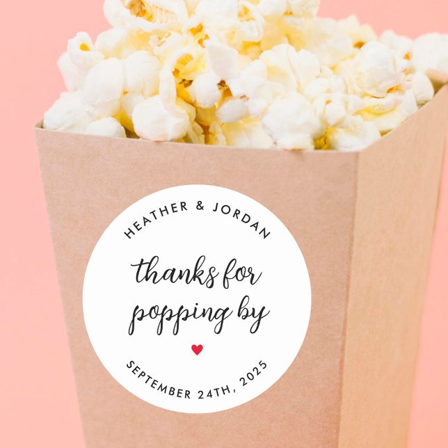 Thanks for Popping by ModernWedding Popcorn Favour Classic Round Sticker (Creator Uploaded)