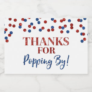Thanks for Popping by Red Blue Confetti Food Label