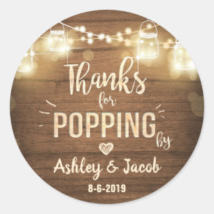 Thanks For Popping By Rustic Wood Lights Favour Ta Classic Round Sticker