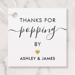 Thanks for Popping By Tags, Wedding Gold Favour Tags