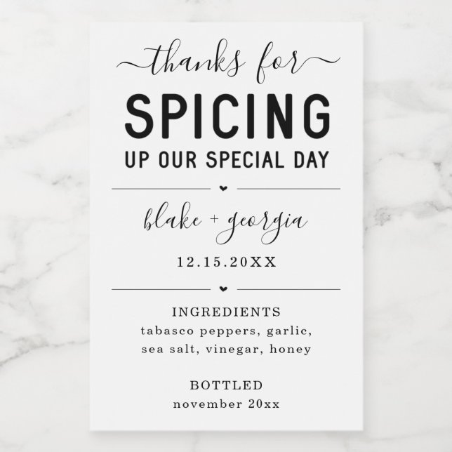 Thanks for Spicing Up Our Special Day Sauce Label (Single Label)