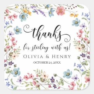 Thanks For Sticking With Us Wildflower Favour  Square Sticker