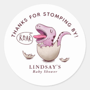 Thanks for Stomping By Dinosaur Baby Shower Pink Classic Round Sticker