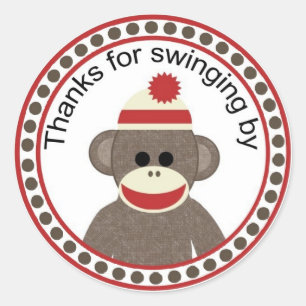 Thanks for swinging by sock monkey round sticker