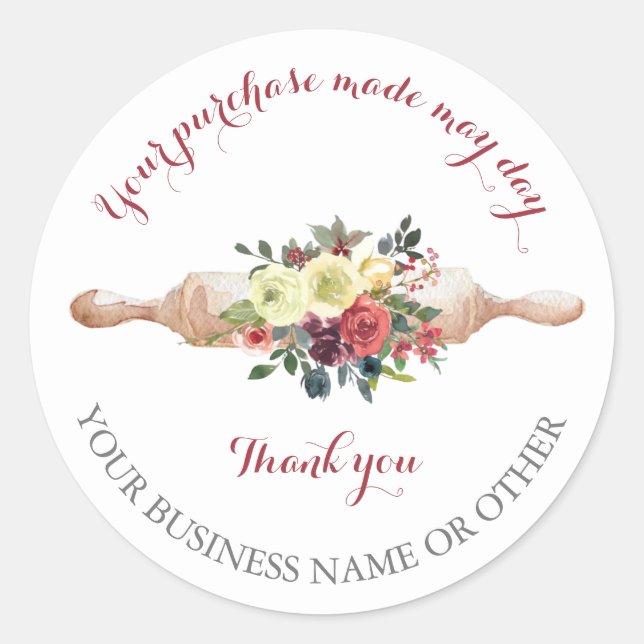 Thanks for the purchase, small bakery business.   classic round sticker (Front)