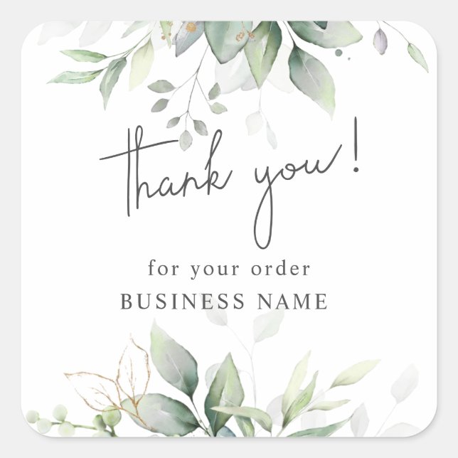 Thanks for your order elegant greenery eucalyptus square sticker (Front)