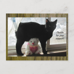 Thanks for your support black cat and teddy bear postcard