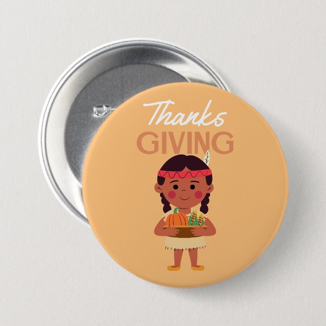 Thanks GIVING Button – Festive Turkey Thanksgiving (Front & Back)