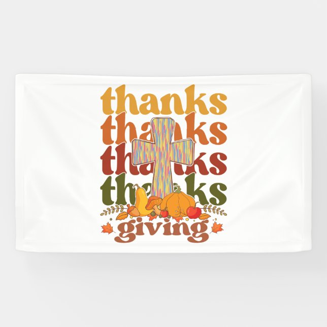 Thanks Giving Cross Pumpkin Banner (Horizontal)