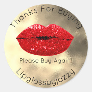Thanks Glitter Lips  Beauty Gold Makeup Red Classic Round Sticker