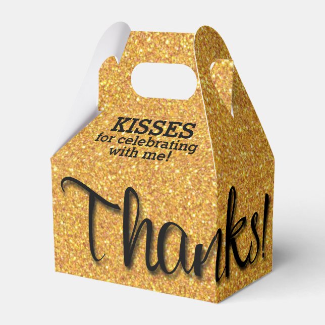 THANKS Gold Faux Glitter Favor Box (Front Side)
