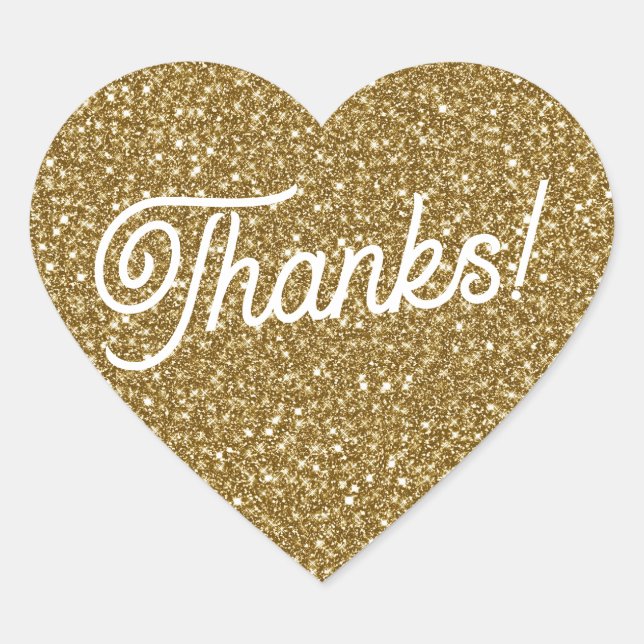 Thanks! Gold Glitter Thank You Heart Sticker (Front)