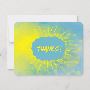 THANKS! Handdrawn Watercolor Sun Rays Yellow Blue  Thank You Card