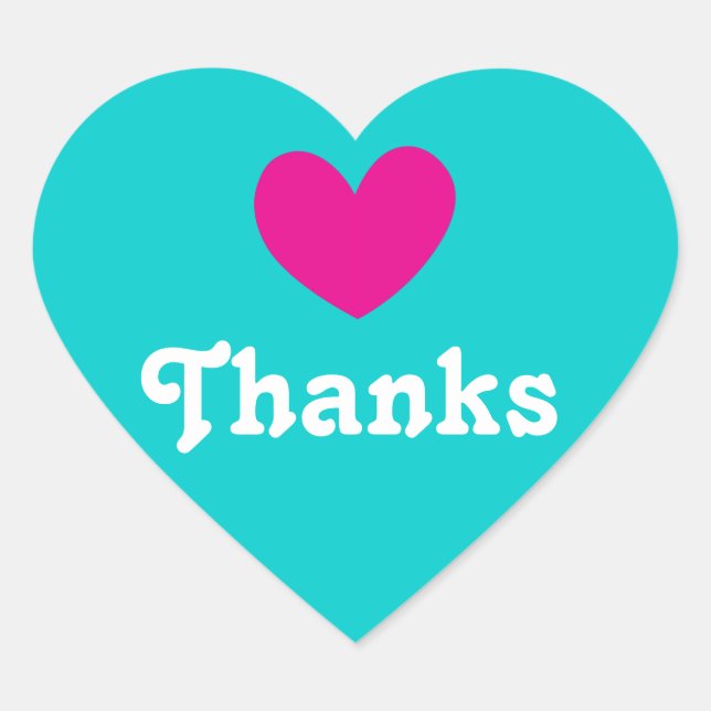 Thanks heart pink aqua white stickers (Front)
