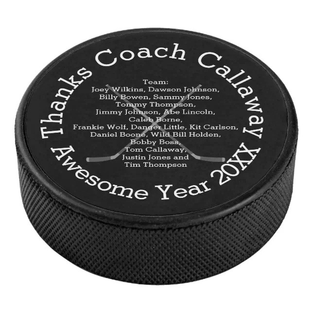 Thanks Hockey Coach with Team Names Hockey Puck Zazzle