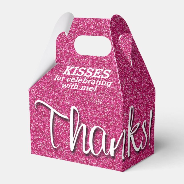 THANKS Hot Pink Faux Glitter Favor Box (Front Side)
