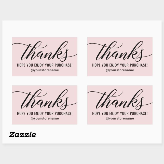 Thanks in Black Modern Script Pink Thank You Sticker (Sheet)