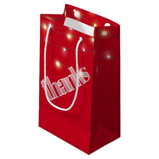Thanks In Frosted Text With Light String Small Gift Bag (Front Angled)