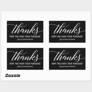 Thanks in White Modern Script Black Thank You Sticker