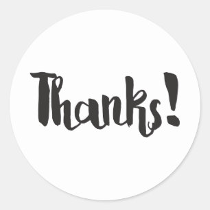 Thanks! Modern Black Fat Thick Script Thank You Classic Round Sticker