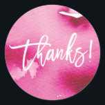 THANKS modern hand lettered dark pink watercolor Classic Round Sticker<br><div class="desc">by kat massard >>> WWW.SIMPLYSWEETPAPERIE.COM <<<</div>