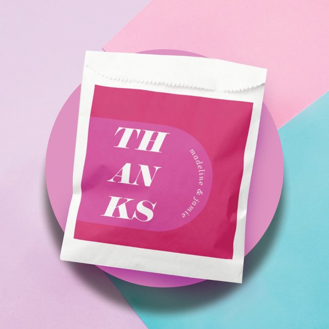  Thanks Modern Minimal Bright Pink Retro Arch Favour Bag (Thanks Modern Minimal Bright Pink Retro Arch Favor Bag)