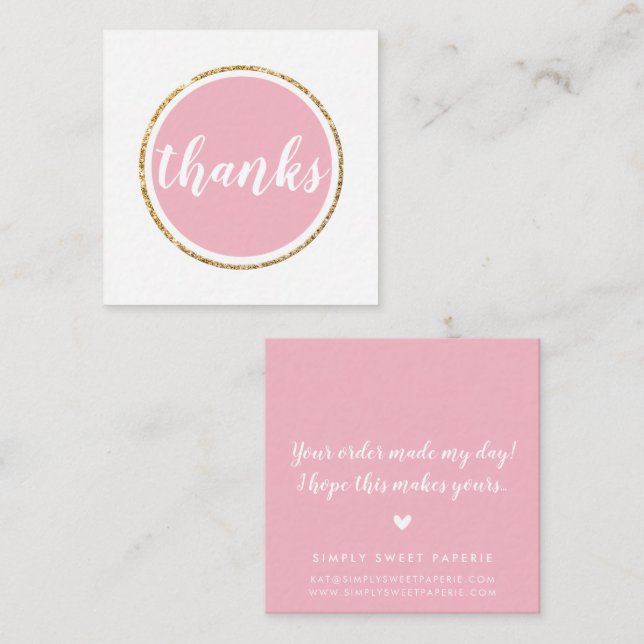 THANKS modern spot hand lettered script pale pink Square Business Card (Front/Back)