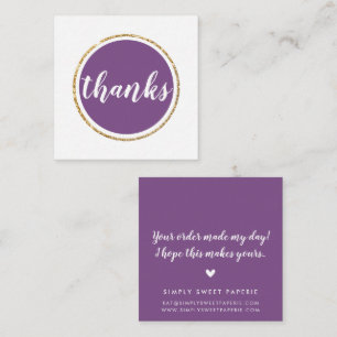 THANKS modern spot hand lettered script purple Square Business Card