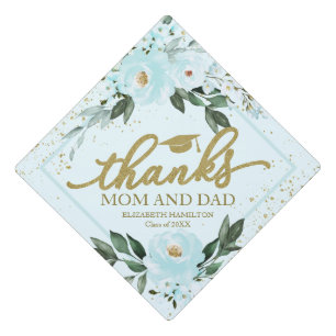 Thanks Mom And Dad  Gold And Teal Bouquet Graduation Cap Topper