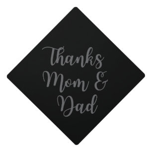 Thanks Mom and Dad Grey Black  Graduation Cap Topper