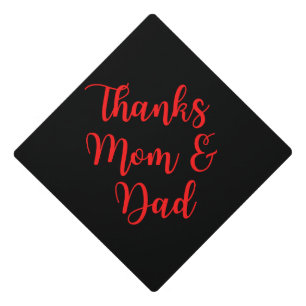 Thanks Mom and Dad Red Graduation Cap Topper