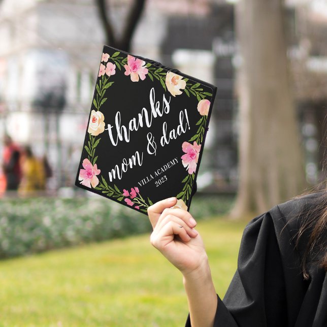 Thanks Mom & Dad | Custom School and Class Year Graduation Cap Topper (Creator Uploaded)