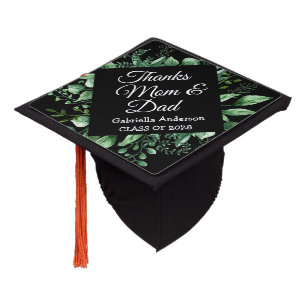 Thanks Mom & Dad Personalized Greenery Wreath Graduation Cap Topper