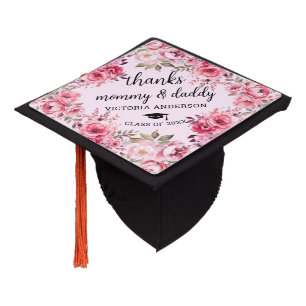 Thanks Mom & Dad Watercolor Flower Custom Graduate Graduation Cap Topper